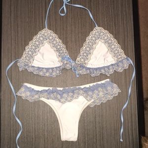 White denim ruffled bikini